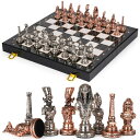 チェスセット Large Egyptian Metal Chess Set for Adults with Travel Foldable Marbling 15-Inch Chess Board - Weighted Metal Chess Pieces- Luxurious Chess Sets for Collectors Family Vintage Board Game 【並行輸入品】
