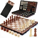 チェスセット 2 in 1 Magnetic Wooden Chess Set & Checkers Board Game, 15’’ Folding Chess Board with Pieces Storage Slots, 2 Extra Queens, Portable Travel Chess Set for Kids Adults Beginner Age 3+ 【並行輸入品】