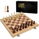 チェスセット LEAP 15.5" Inches Wooden Chess Set - 2 Extra Queens - Folding Board, Handmade Portable Travel Chess Board Game Sets with Game Pieces Storage Slots - All Chess Sets Lover for Adults and Beginner 【並行輸入品】