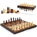 チェスセット 2 in 1 Magnetic Chess Set and Checkers Board Game Set 15" Wooden Folding Chess Board with 2 Extra Queens Travel Chess Sets Family Board Game Gift for Kids, Adults Portable Elegant Classic Chess Game 【並行輸入品】
