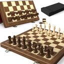 チェスセット Premium Natural Walnut 15" Magnetic Wooden Folding Chess & Checkers Set- 2 in 1 Board Game with 3" King Staunton Pieces and 2 Extra Queens, Checkers, and Dust-Proof Storage Bag (Red) 【並行輸入品】