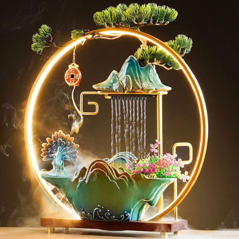 MJ-MARKET㤨 ʮ Υ֥ ơ֥ȥåץեƥ ƥꥢʮ HSINYA Peacock Tabletop Water Fountains Indoor Waterfall Desktop Fountain for Meditation with Mist Japanese Fountain with Fake Plants Feng Shui Office Home Decor for ¹͢ʡۡפβǤʤ60,800ߤˤʤޤ
