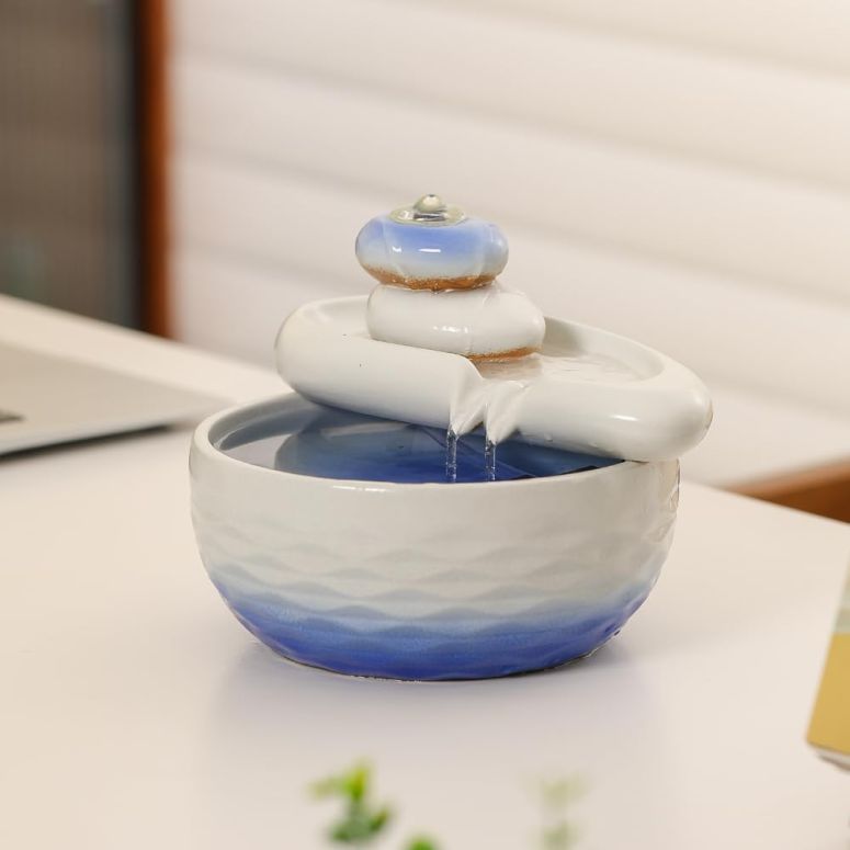 卓上 噴水 滝のオブジェ テーブルトップファウンテン インテリア噴水 Ceramic Tabletop Desktop Fountain Water Feature Indoor Home Office Kitchen Decoration (White) 【並行輸入品】