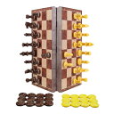 チェスセット WEofferwhatYOUwant 2-in-1 Magnetic Travel Chess Set ? Chess & Checkers Medium Size ? Folding Wood Color Board ? 12.4” 【並行輸入品】