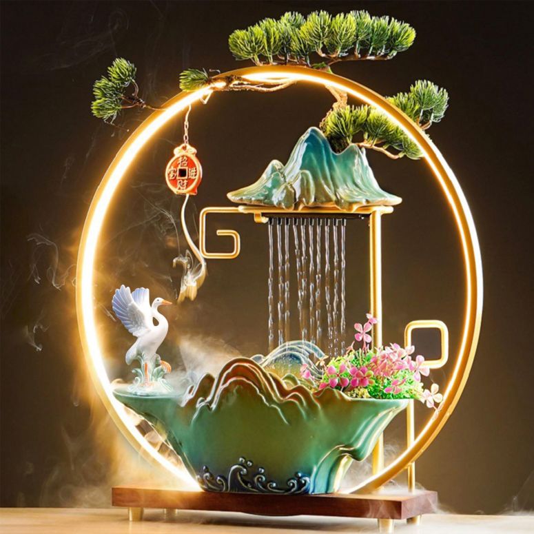 MJ-MARKET㤨 ʮ Υ֥ ơ֥ȥåץեƥ ƥꥢʮ HSINYA Crane Tabletop Water Fountains Indoor Waterfall Desktop Fountain for Meditation with Mist Japanese Fountain with Fake Plants Feng Shui Office Home Decor for Go ¹͢ʡۡפβǤʤ72,300ߤˤʤޤ