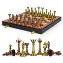 チェスセット Vintage Metal Chess Set for Adults ? 15" Wooden Chess Board with Metal Chess Pieces Travel Chess Set with Retro Chessmen ? Collectible Elegant Chess Game ? Family Vintage Board Game for Kids 【並行輸入品】