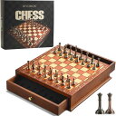 チェスセット European Retro Chess Set, Creative Wooden Chess Board Metal Chess Pieces-Desktop Chess 2 Built-in Storage Drawers-Ideal for Beginners & Professional Players 【並行輸入品】