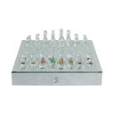 チェスセット Sagebrook Home Luxury Glass Chess Set with Crystal Pieces, Mirrored Board, Elegant MDF Storage Drawer for Home & Office Decor, Perfect for Living Room & Bedrooms, 14" Silver Metallic 【並行輸入品】