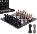 チェスセット Marble Chess Set for Adults 12" Handmade Black & Oceanic Board Game with 32 Chess Pieces, 2 Extra Queens & Storage Box, Luxury Travel Game, Elegant Gift for Home Decor 【並行輸入品】