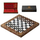 チェスセット Handmade Folding Wooden Chess Set with Metal Pieces ? Walnut Wood Board ? Luxury Chess Gift for Adults ? Travel Friendly ? 6 Color Options (Copper-Silver Pieces, Black) 【並行輸入品】