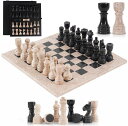 チェスセット Marble Chess Set 12 Inch Handmade Travertine and Black Board Game with Storage Box, Classic Travel Chess Set for Adults with Pieces & 2 Extra Queens, Elegant Gift & Home D?cor 【並行輸入品】