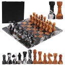 チェスセット Earthen Crafts Marble Chess Set 15" Inches Handmade Black Zebra and Red Board Games for Adults, Ideal Marble Chess Board Game Set & Chess Pieces for Table Decor 【並行輸入品】