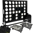 チェスセット QUOKKA Giant Black Four in a Row Connect Game 4-in-1 SUPERSET - Wooden Jumbo Family Friends Game for Adults | Backyard Family Party | Big Chess & Checkers | Indoor Games | Wooden Tic Tac Toe 【並行輸入品】