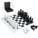 チェスセット Marble Chess and Checkers Set ? Luxury Tabletop Game and Coffee Table Decor ? Elegant 3-in-1 Marble Game for Room Decor, Modern Home Accents, and Functional D?cor (Black and White) 【並行輸入品】