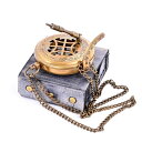 日時計 Brass Sundial Compass with Leather Case and Chain - Steampunk Accessory - Br...