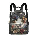 インコ 小鳥 バード トラベルキャリアー Snilety Gothic Skull Backpack Purse for Women Rose Bird Lea...