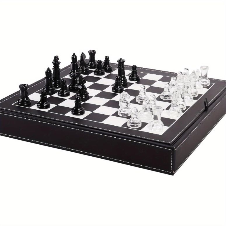 チェスセット Luxury Glass Chess Set for Adults - 2 Extra Queens, Premium Leather Storage Case with 13.2” Chessboard Elegant Board Game Gift 【並行輸入品】