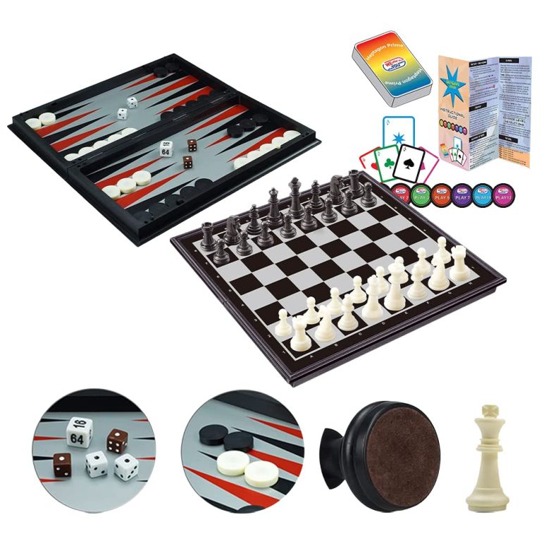チェスセット WEofferwhatYOUwant Magnetic Chess Set ? 4-in-1 Travel Game with Checkers,...