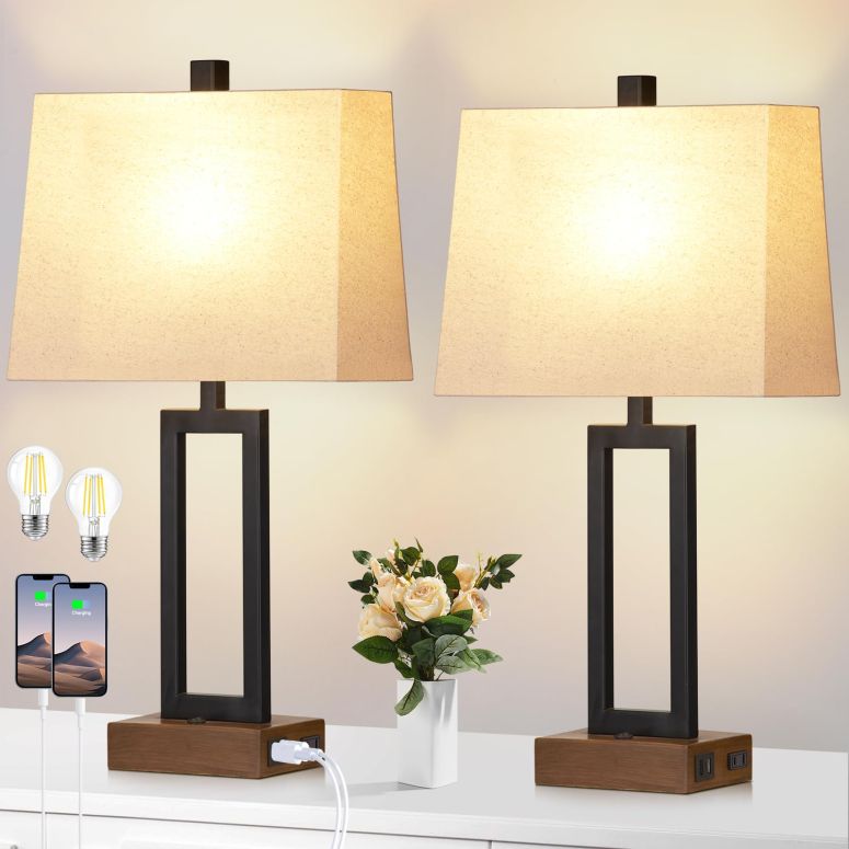 MJ-MARKET㤨֥ե safavieh ơ֥ եӥ ե Lolikit Table Lamp for Bedroom Set of 2 with 2 USB Ports and AC Power Outlet, 23.5
