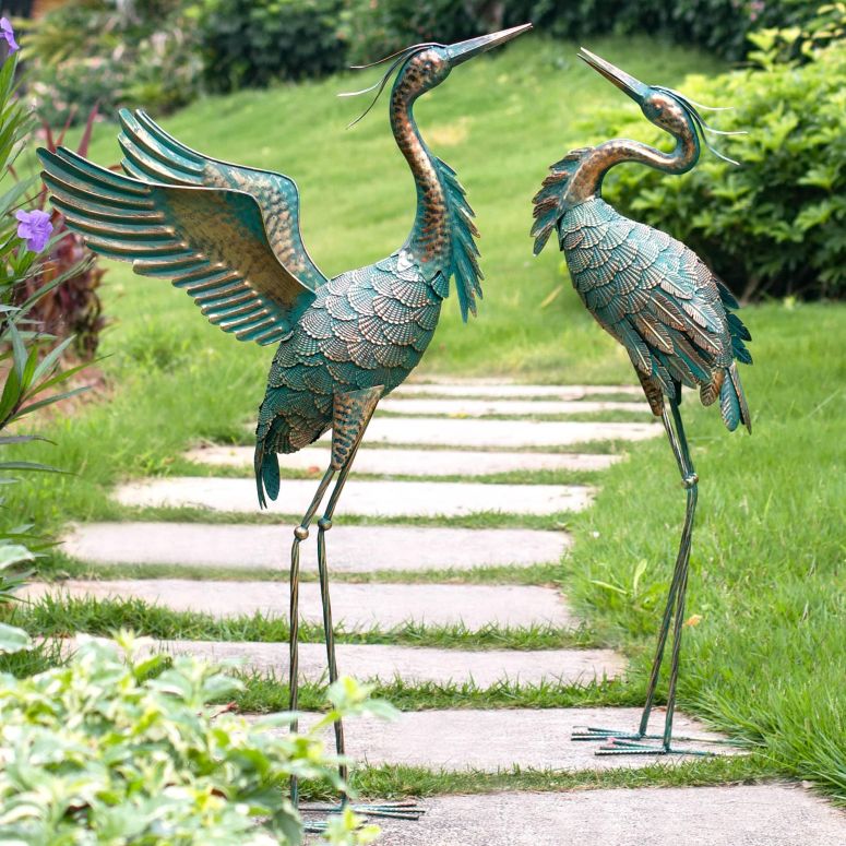 壁掛け時計 おしゃれ Natelf Metal Crane Garden Statues, Large Heron Outdoor Bird Sculpture Decor for Patio Pond Yard 36-39inch Yard Art, Set of 2 【並行輸入品】
