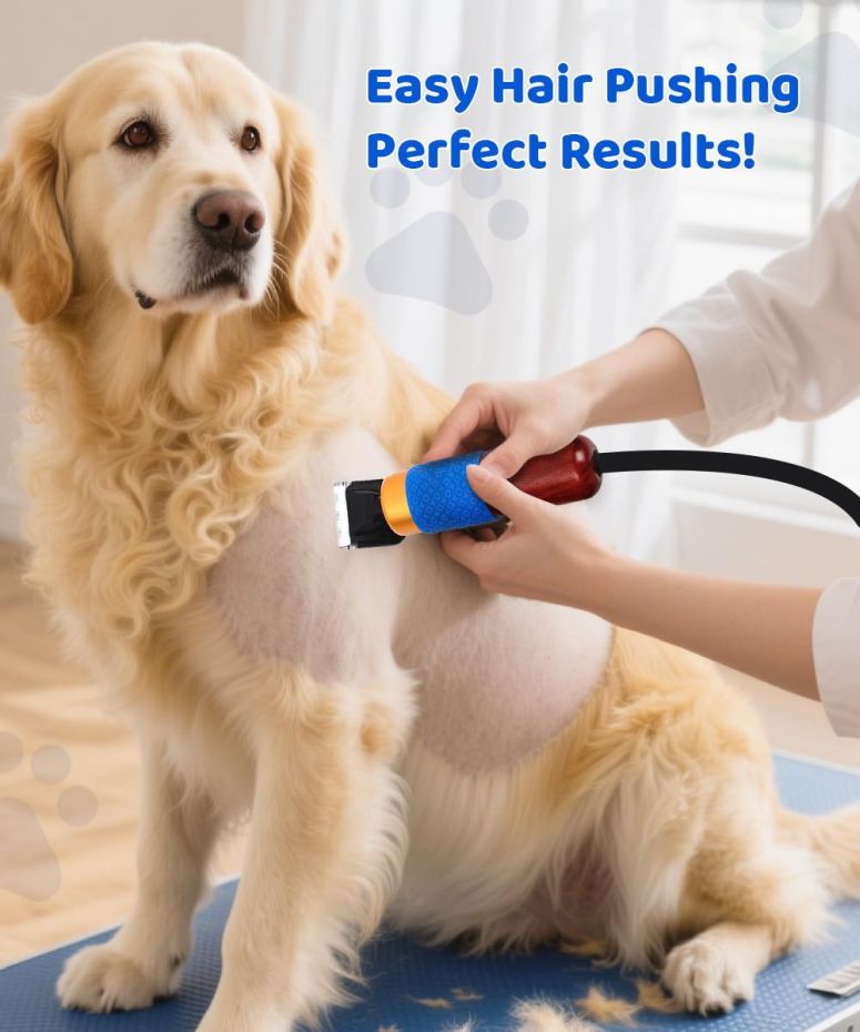 MJ-MARKETのペットバリカン 200W Professional Dog Grooming Clippers with Stepless Speed Control, Low Noise ＜50dB Pet Hair Trimmer Kit, Solid Wood Handle, 2 Blades, Dual-Sided Guide Combs, Heavy-Duty Plug-in Clippers for Cats 【並行輸入品】｜アングル2