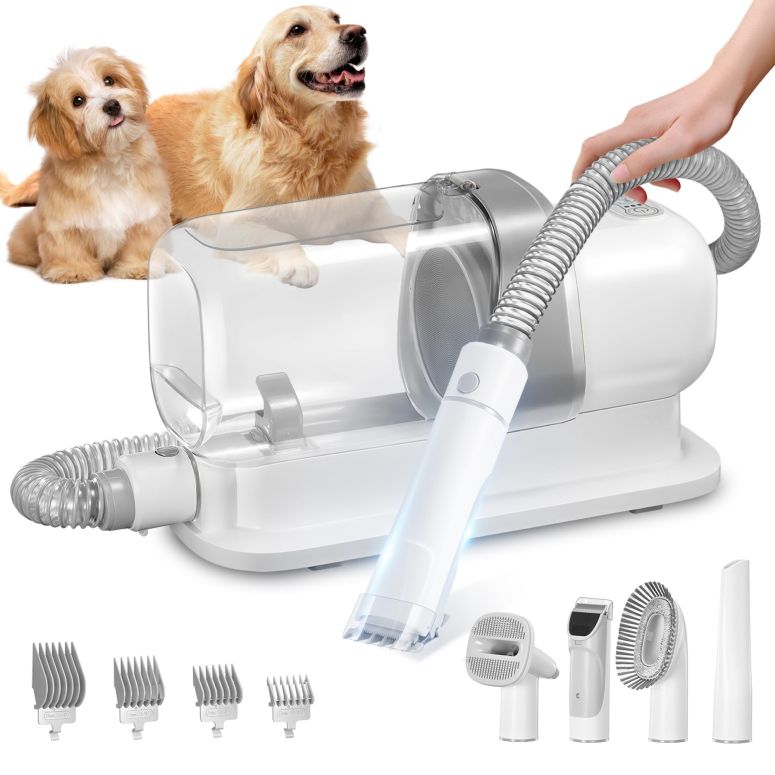 ペットバリカン LMVVC Dog Grooming Vacuum, Pet Grooming Vacuum Kit 2.3L Suction 99% Pet Hair with 5 Tools for Dog Cat for Shedding Grooming, Low Noise (Grey & White) 【並行輸入品】
