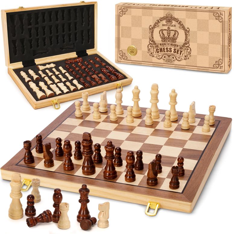 チェスセット Magnetic Wooden Chess Set for Adults Kids, 15" Folding Chess Boards with 2 Extra Queens, Portable Travel Chess Sets with Pieces Storage Slots, Beginner Chess Game Set for Kids, Adults 【並行輸入品】