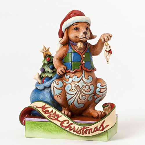 ジム ショア ハートウッド クリーク クリスマスの喜びを解き放とう 2014年 クリスマスの犬と飾り付けたクリスマスツリー フィギュア 置物 5.25 インチ  