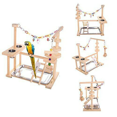 y[z o[hAX`bN IE E X^h QBLEEV Parrot Playstand Bird Play Stand Cockatiel Playground Wood Perch Gym Playpen Ladder with Feeder Cups Toys Exercise Play (Include a Tray) (16