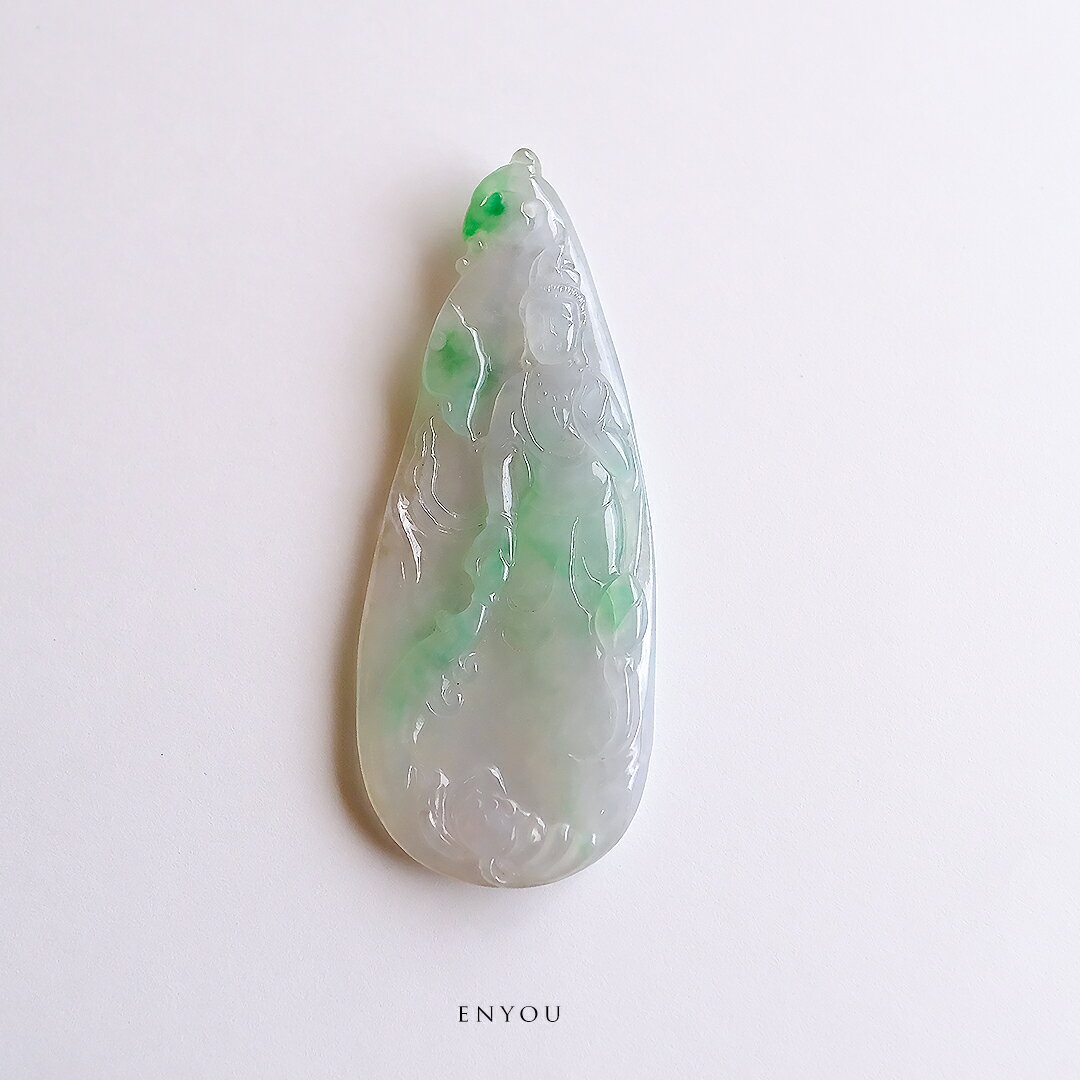 Rakuten - 翡翠 (ひすい) 彫刻 ペンダントトップ『ENYOU』 アイシーグリーン＆氷翡翠 観音様 一点物 無着色 高品質 ジェダイト ミャンマー産 天然石 硬玉 ナチュラル お守り パワーストーン 国石 5月誕生石 ギフト プレゼント 【鑑別書作成無料】【送料無料】
