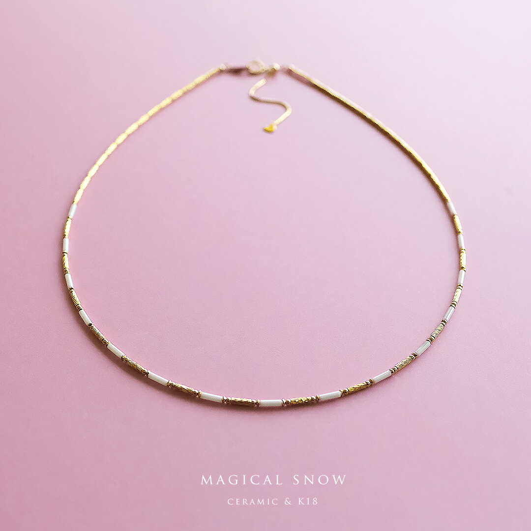 Pink - K18YG＆セラミック ネックレス『MAGICAL SNOW』 日本製 18金 ギフト プレゼント ジュエリー 誕生日 記念日 お祝い【送料無料】No.110