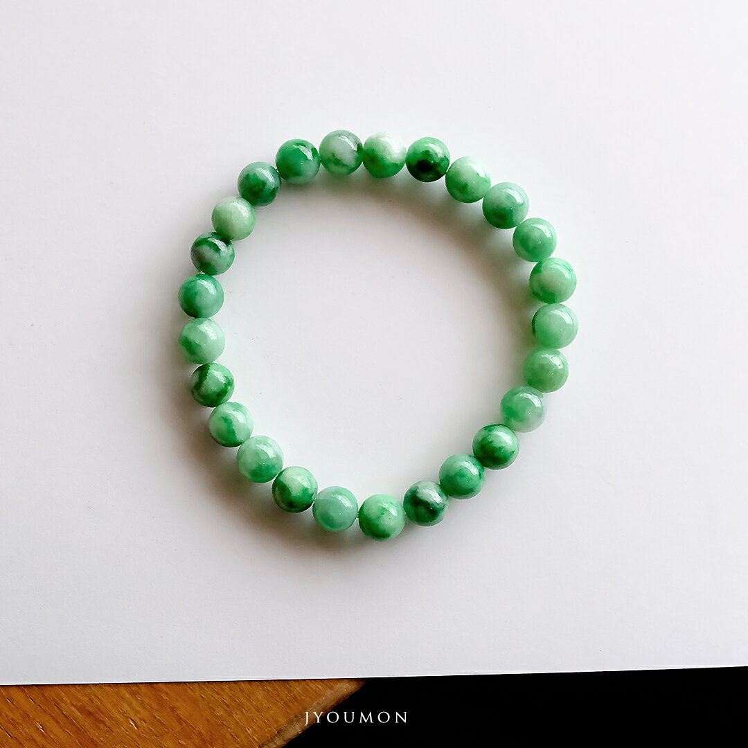 翡翠(ヒスイ) 丸玉ブレスレット『JYOUMON』(グリーン翡翠/内周16.0cm)一点物 無着色 上質 ミャンマー産 天然ひすい ジェダイト 硬玉 5月誕生石...