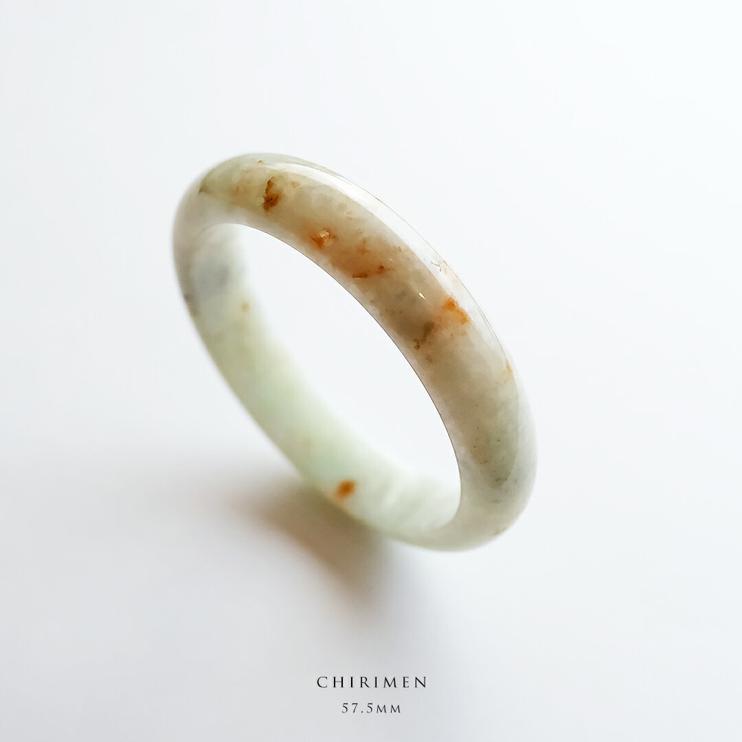 翡翠 (ひすい) バングル『CHIRIMEN』 (円形/内径57.5mm) ライトグリーン＆オレンジブラウン翡翠 一点物 高品質 無着色 ミャンマー産天然ヒスイ ジェダイト ナチュラル 天然石 パワーストーン お守り 縁起物 5月誕生石 国石 誕生日【鑑別書作成無料】【送料無料】