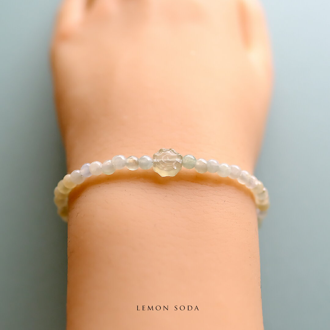 翡翠(ヒスイ) 丸玉ブレスレット『LEMON SODA』（アイシーイエロー＆アイシーブルーグリーン＆氷翡翠/内..