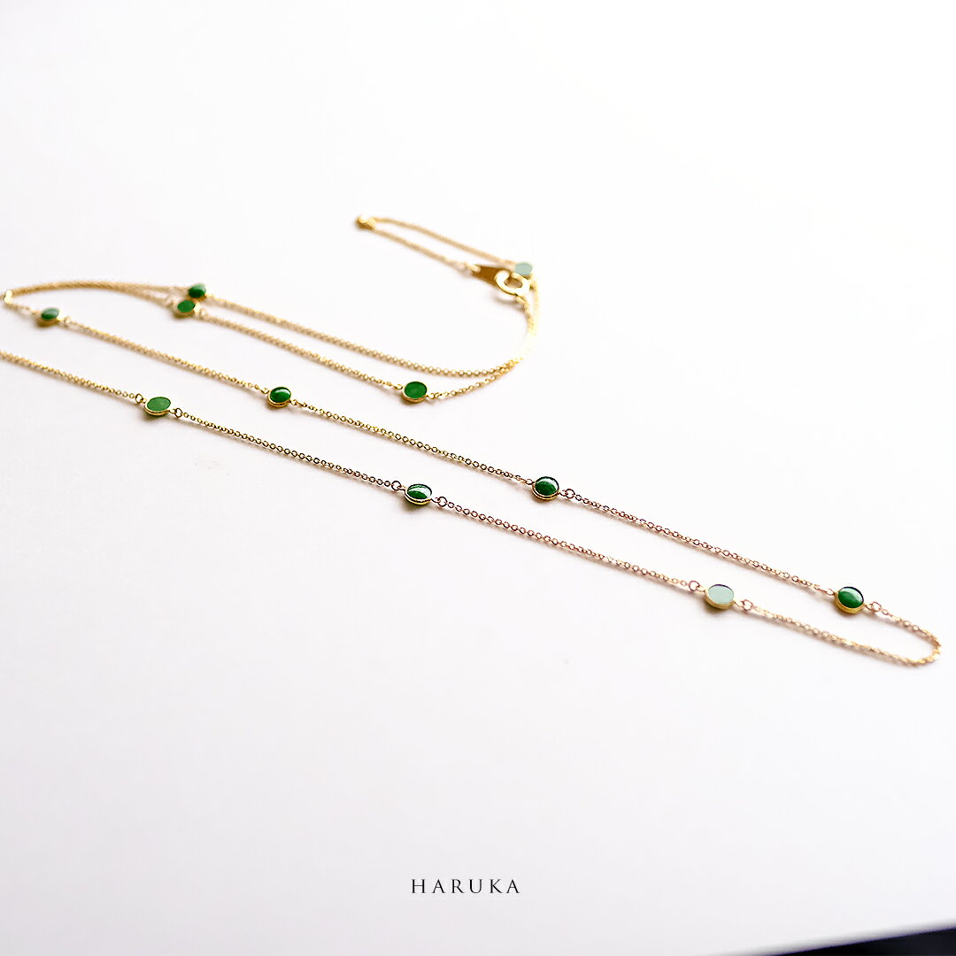 翡翠(ヒスイ)管玉 × K18YG ペンダント『HARUKA』グリーン翡翠 一点物 ジュエリー K18イエローゴールド 日本製 無着色 ミャンマー産天然ひすい 希少 高品質 ネックレス 5月誕生石 誕生日 記念日 プレゼント ギフト【鑑別書作成無料】【送料無料】No.2159