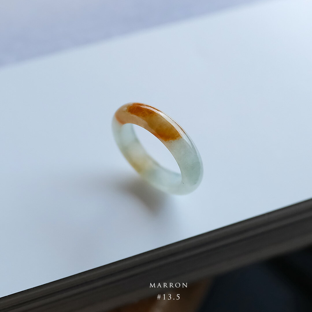 Rakuten - 翡翠 (ヒスイ)くりぬきリング 『MARRON』(13.5号/オレンジブラウン＆氷翡翠) 一点物 希少 高品質 無着色 ミャンマー産天然ひすい ナチュラルジェダイト 硬玉 5月誕生石 国石 お守り パワーストーン ギフト 誕生日 記念日 指輪【送料無料】