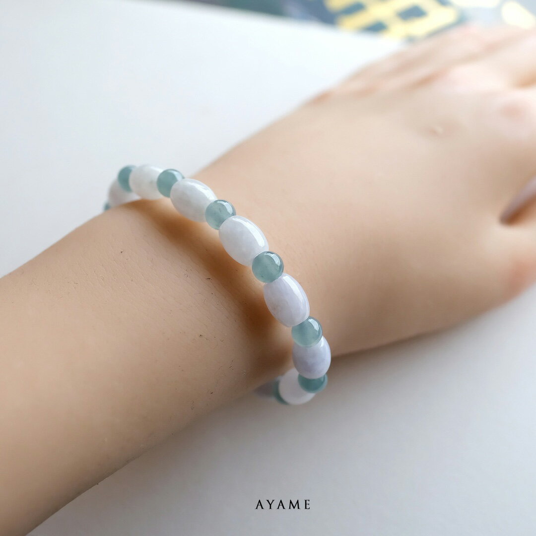 Rakuten - 翡翠(ヒスイ) 管玉＆丸玉 ブレスレット 『AYAME』ラベンダー＆アイシーブルーグリーン翡翠 内周15.0cm ミャンマー＆グアテマラ産天然ひすい シリコンゴム 【商品番号99367】