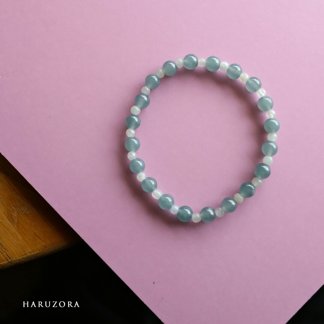Rakuten - 翡翠(ヒスイ) 丸玉 ブレスレット 『HARUZORA』アイシーホワイト＆アイシーブルー翡翠 内周16.0cm ミャンマー＆グアテマラ産天然ひすい シリコンゴム 【商品番号99390】