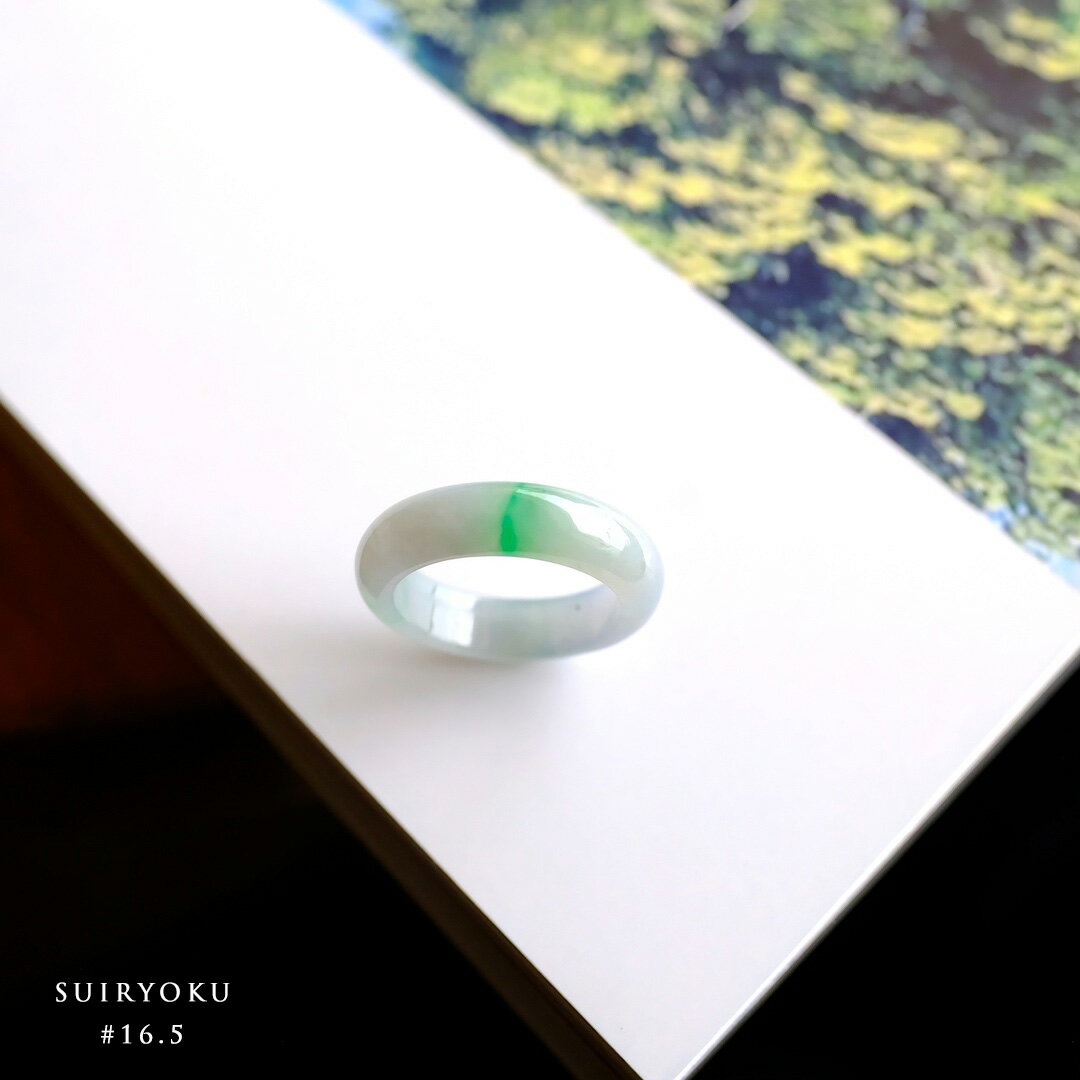 樂天商城 - 翡翠(ヒスイ) くりぬきリング 指輪 『SUIRYOKU』アイシーホワイト＆アイシーラベンダー＆グリーン翡翠 16.5号 ミャンマー産天然ひすい 【商品番号99422】
