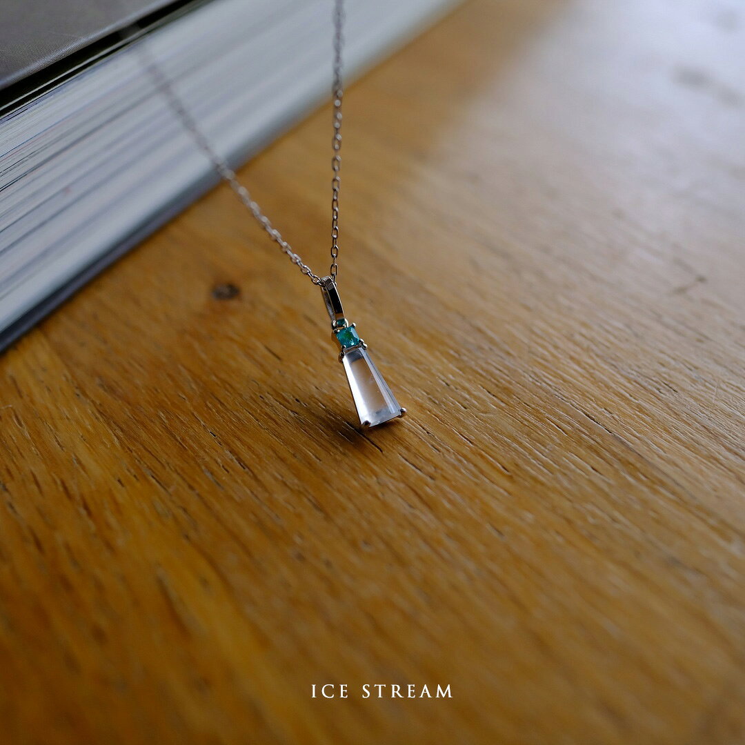 翡翠(ヒスイ) × パライバトルマリン × K18WG ペンダント『ICE STREAM』氷翡翠 ミャンマー産天然ひすい ネックレス ジュエリー ホワイトゴールド No.13