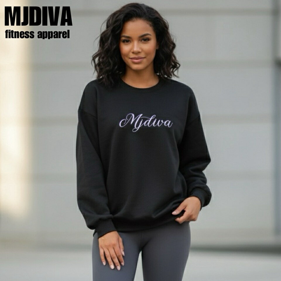 刺繍ロゴスウェットトレーナーBK 美尻 美脚 フィットネスウェア スポーツウェア 筋トレ 可愛いトレーニ..