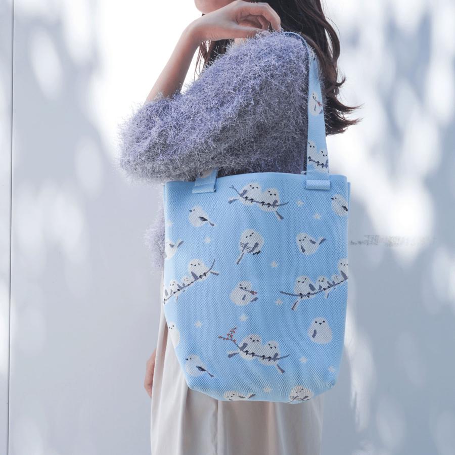 Rakuten - シマエナガ ニットトートバッグ レディース エコバッグ サブバッグ ランチバッグ トートバッグ 軽量 かわいい 通勤 通学 ライトブルー エトワール