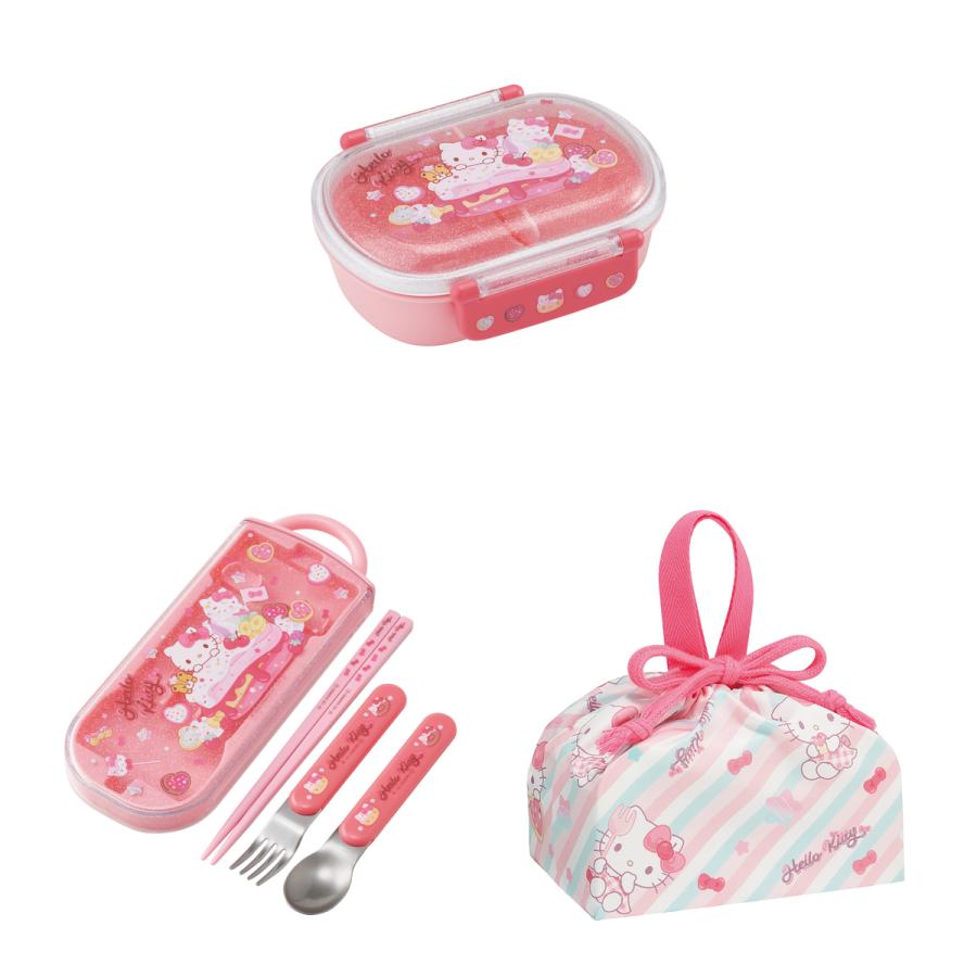 Rakuten - 【3点セット】 ハローキティ 弁当箱 360ml + カトラリーセット + 巾着 ランチセット サンリオ 食洗機対応 子供用 女の子 入園 入学 スケーター