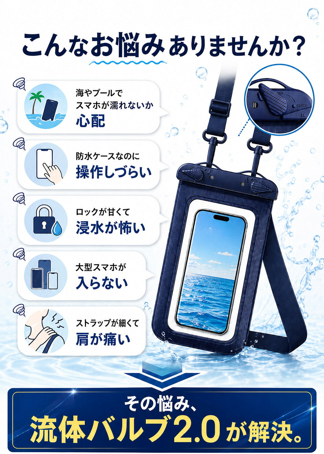 ★40％クーポン有★【特許取得の流体バルブ2.0】 防水ケース スマホ用 IPX8認定 30m...
