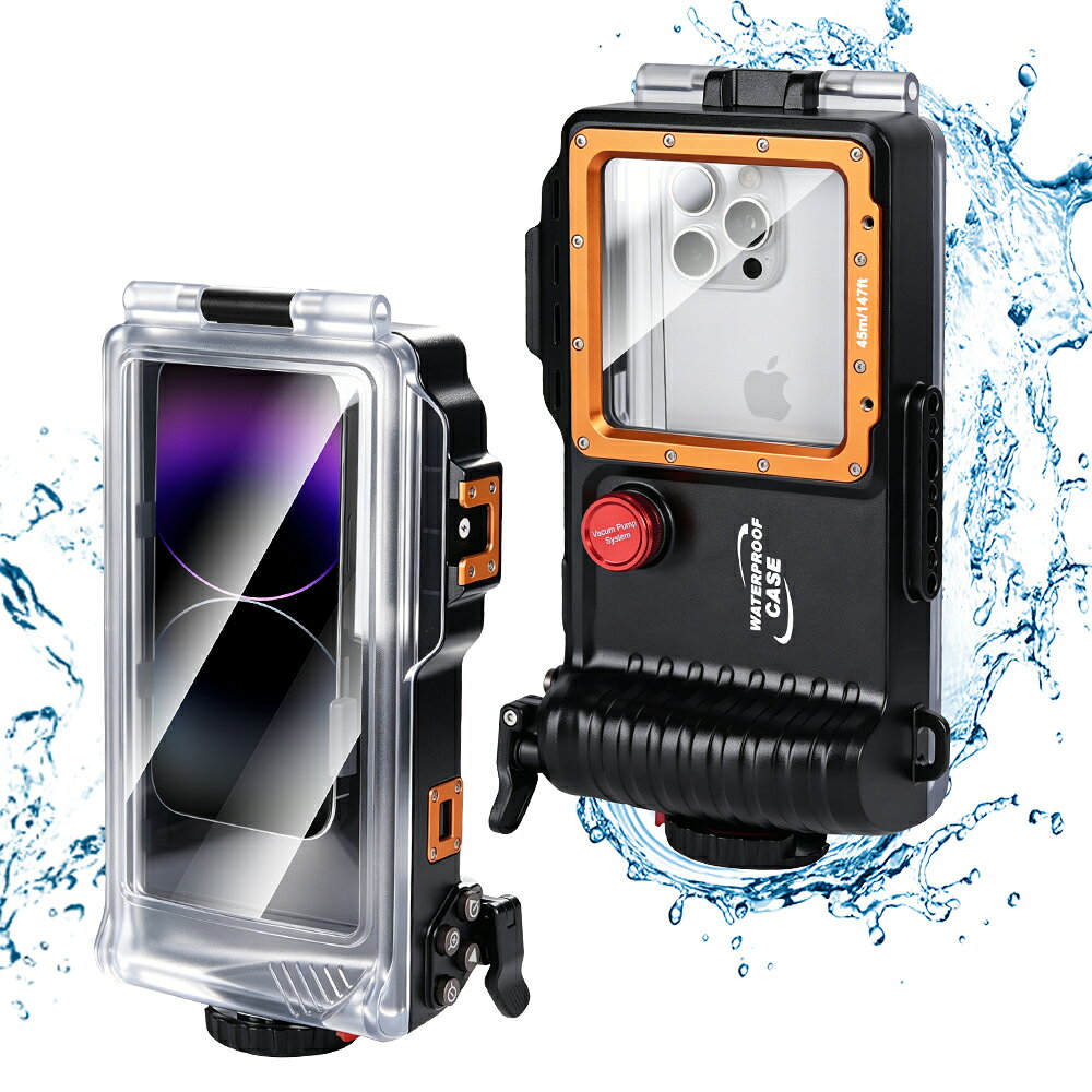 商品名称 ダイビングケース スマホ 防水ケース DIVING-CASE PRO ダイビングハウジング 水深45m対応 DIVING-CASE PROは、水深45mまで対応したダイビング専用スマートフォンハウジングです。高い防水性能とBluetoothリモコン機能を備え、ダイビングやシュノーケリング、水中撮影など、さまざまなマリンアクティビティで快適にご使用いただけます。スマートフォンをケースに収納したまま、シャッター操作や動画撮影が可能。透明度の高いレンズを採用し、水中でもクリアな映像や写真を撮影できます。 主な特長 ● 水深45m対応のダイビング仕様 ● Bluetooth接続によるワイヤレス操作 ● 高透明レンズ採用でクリアな水中撮影 ● Type-C充電対応 ● 最大約15時間連続使用 ● 約1か月の待機時間 ● ダイビング・シュノーケリング・海水浴・プール・SUPなど幅広いシーンで活躍 製品詳細 Bluetoothデバイス名：DIVING-CASE PRO防水性能：水深45m（147ft）Bluetooth通信距離：約10mバッテリー容量：3.7V / 180mAh / 0.666Wh充電電流：190mA連続使用時間：約15時間待機時間：約1か月充電時間：約1.5時間充電方式：Type-C充電電圧：DC5Vサイズ：約237×136×78.6mm重量：約957g ご使用上の注意 ご使用前には必ず防水パッキンの状態やケースのロックが正しく閉まっていることをご確認ください。実際にスマートフォンを入れる前に、水のみで防水テストを行うことをおすすめします。水中でケースを開閉しないでください。ご使用後は真水でよく洗い流し、水分を拭き取ってから保管してください。本製品は完全防水を保証するものではありません。誤った使用方法や強い衝撃、パッキンの劣化などによる浸水は保証対象外となる場合があります。対応機種については、商品ページの適合サイズをご確認ください。 あんしん保証 安心してお買い物をお楽しみいただけるよう、商品品質はもちろん、ご購入後のサポートにも力を入れております。万が一、商品に不具合やご不明な点がございましたら、お気軽にお問い合わせください。スタッフが責任をもって迅速・丁寧に対応させていただきます。お客様に「この商品を選んで良かった」と感じていただけるよう、これからも品質とサービスの向上に努めてまいります。皆様のご注文を心よりお待ちしております。 無断転載・改ざん等の禁止 当サイト内のすべての商品画像とテキストの転載はご遠慮ください。既に転載している場合は直ちに削除してください。ご協力ありがとうございます。 関連キーワード ダイビングケース スマホ 防水ケース ダイビングハウジング 水中撮影 水深45m Bluetooth iPhone対応 Android対応 シュノーケリング スキューバダイビング マリンスポーツ Type-C