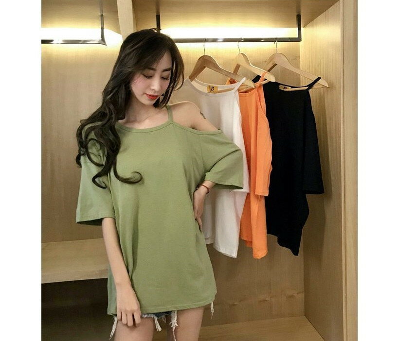 半袖Tシャツ オフショルダー 半袖Tシャツ Tシャツ ゆったり 肩出し カットソー 女...