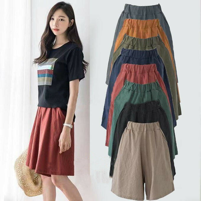 ショートパンツ ハーフパンツ レディース 綿麻 短パン ワイドパンツ ハイウエスト ボトムス ゆったり 大きいサイズ 無地 着痩せ カジュアル 夏物