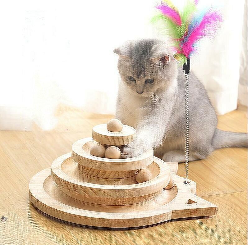 猫じゃらし 猫おもちゃ 遊ぶ盤 知育玩具 転倒防止 回転ボール 据え置き 猫運動不足 猫おもちゃ 多頭飼い 木製 省スペース コンパクト 遊び場 可愛い 用品 2層