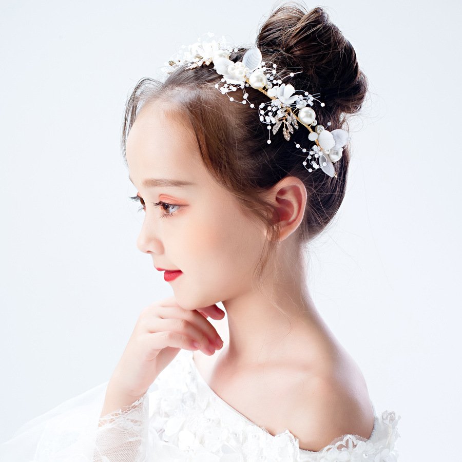 手作り ピアノ 髪飾り 白花 ヘッドドレス ホワイト 子供 女の子 発表会 花 イヤリ...