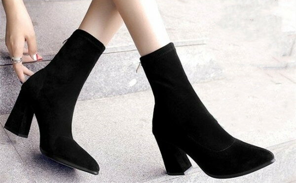 ブーツ レディース ショートブーツ ブラック チャンキーヒール 歩きやすい スエード エコレザー フェイクレザー ナチュラル ストレッチ